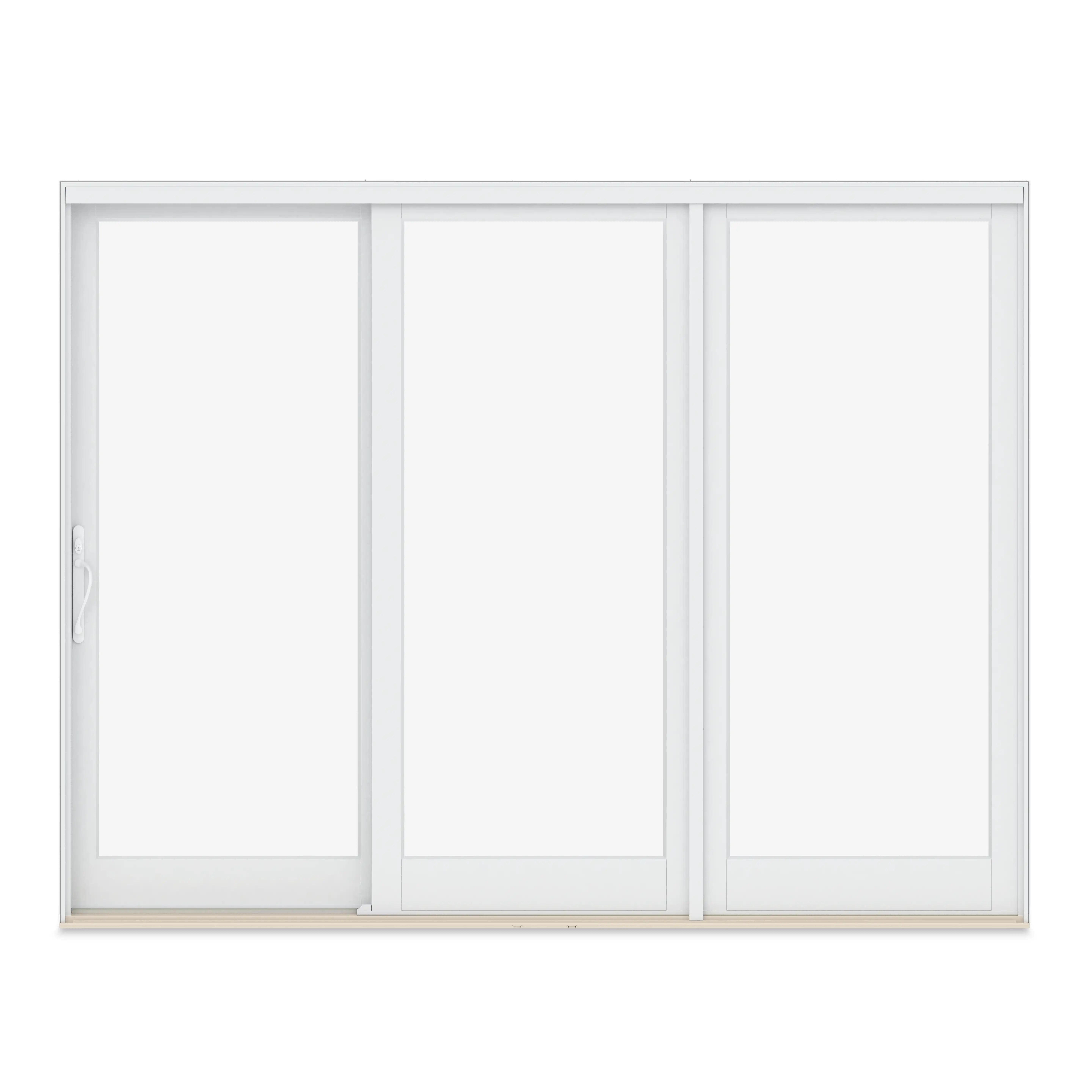 White Marvin Replacement three-panel sliding French door with operating unit on left side.