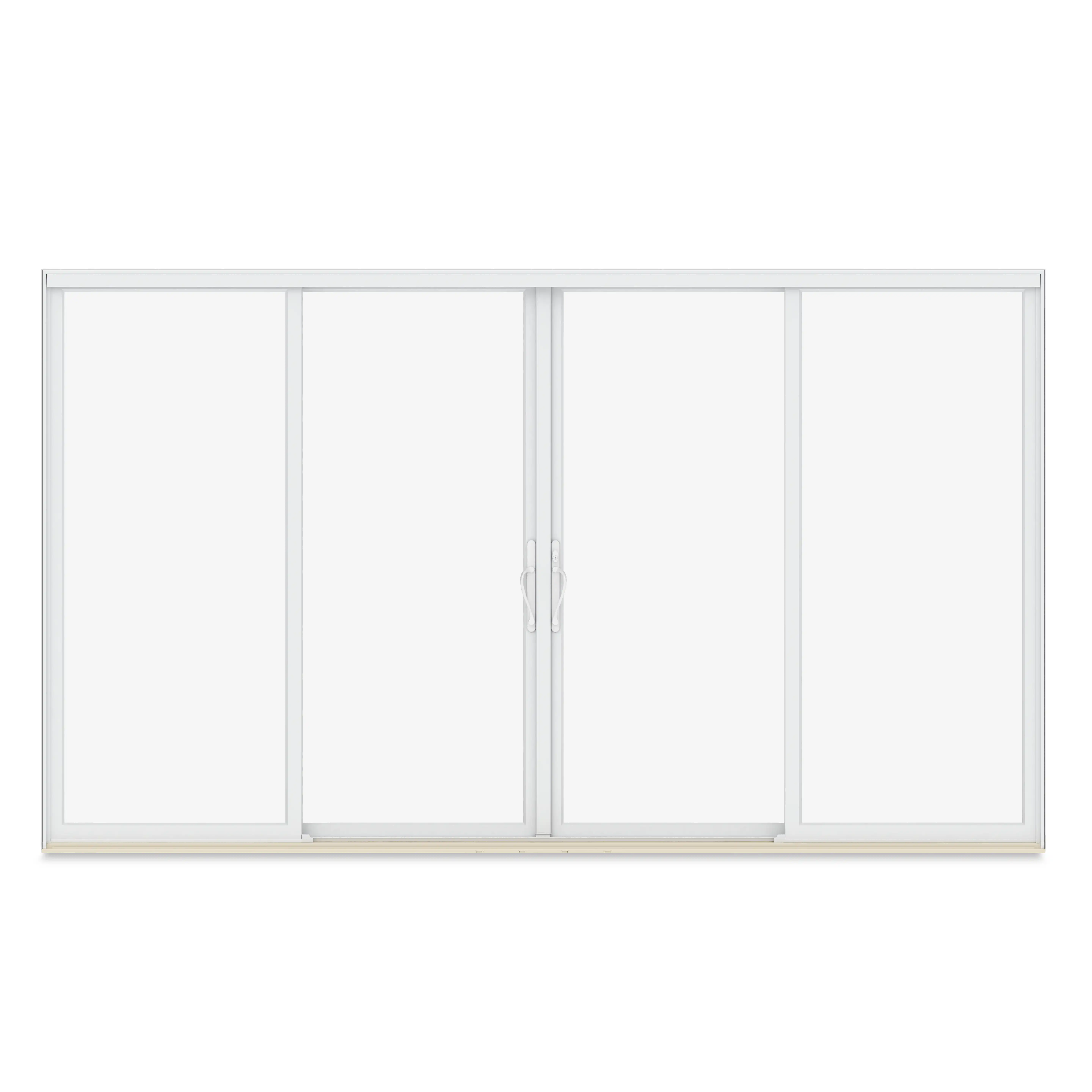White Marvin Replacement Sliding Glass Bi-Parting Four-Panel Patio Door.