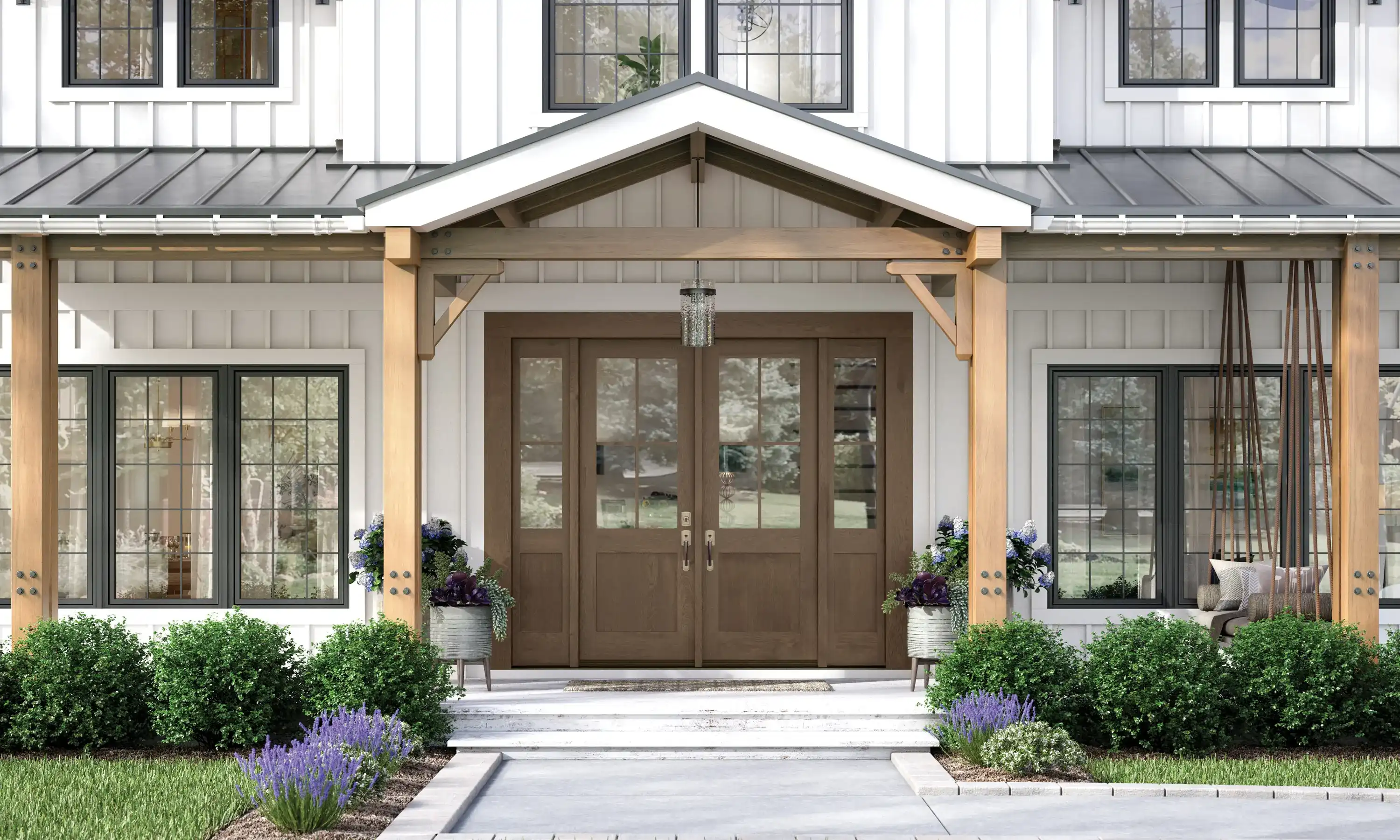 Exterior view of a TruStile Modern Farmhouse style entry door.