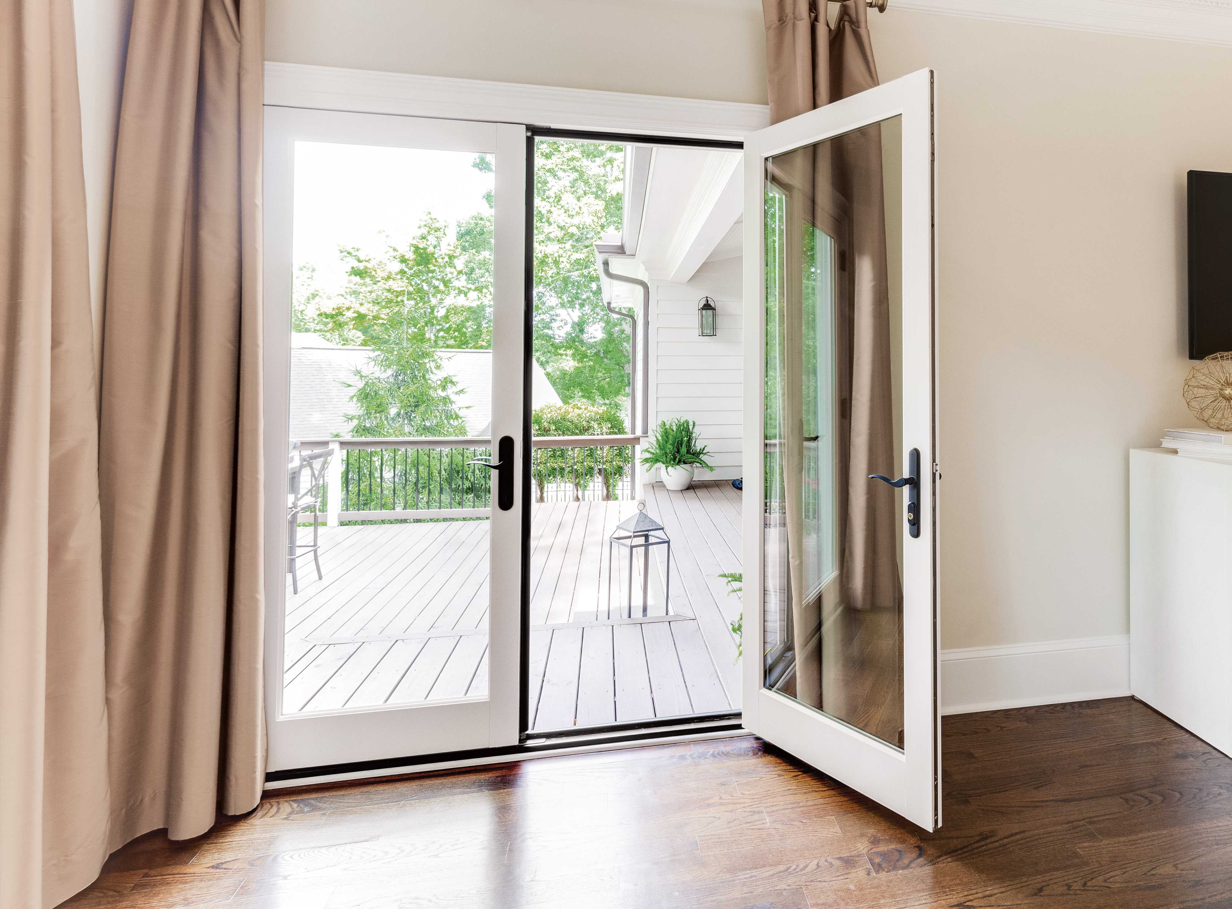 Interior view of a white Marvin Replacement Inswing French Door.