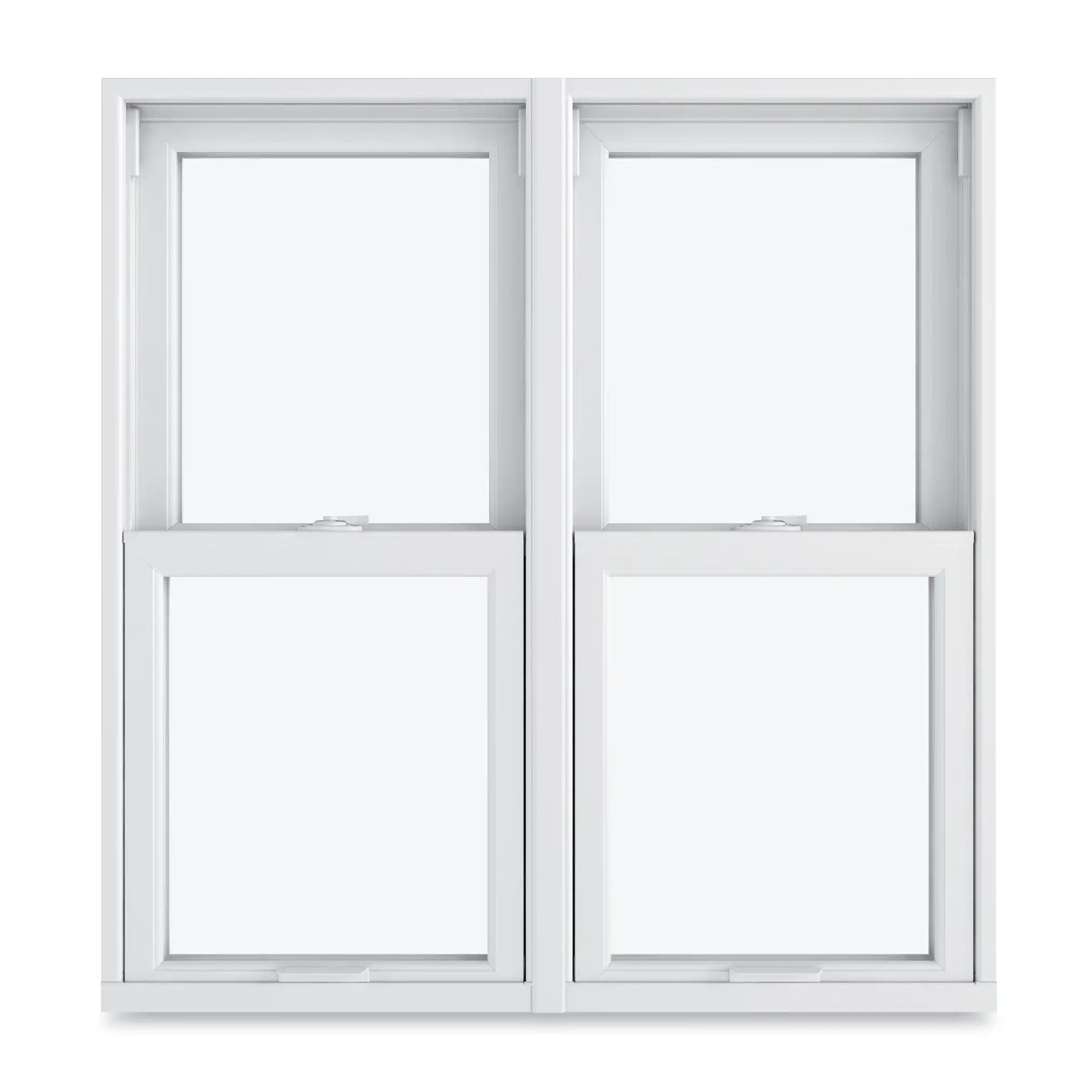 Image of two white Marvin Replacement Double Hung windows mulled together.