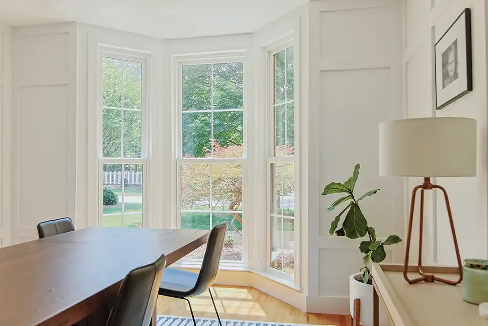 Interior dining room image featuring Double Hung Windows in Stone White