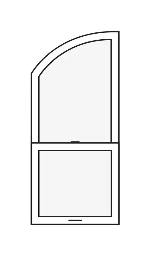 Line drawing of a Marvin Replacement Single Hung Round Top window in a right eyebrow high arch style.