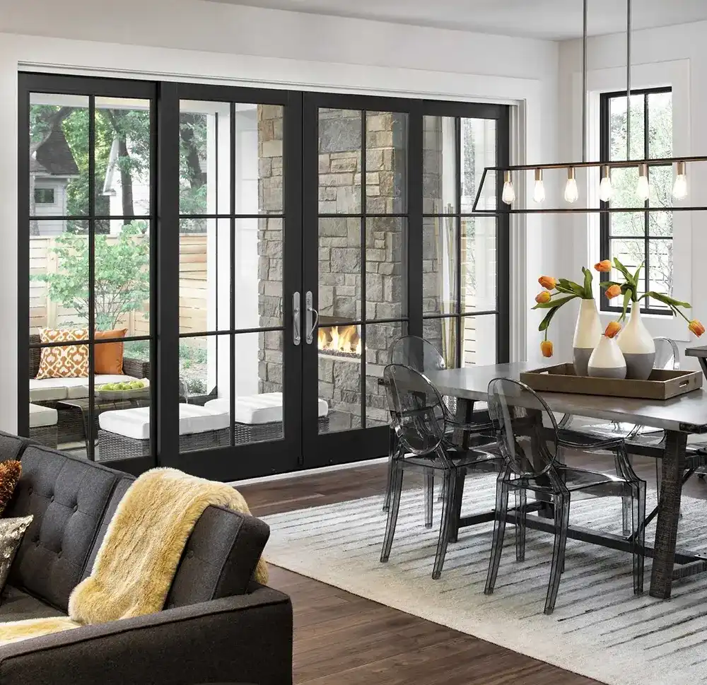 Black Marvin Replacement Sliding French door in a home dining room.