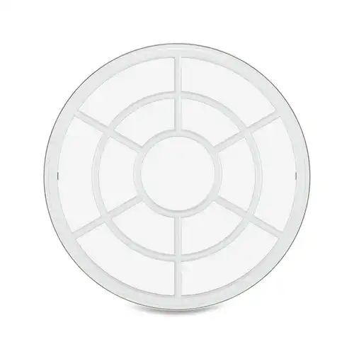 Image of a white Marvin Replacement full circle window with circle dual hub six spoke divided lites.