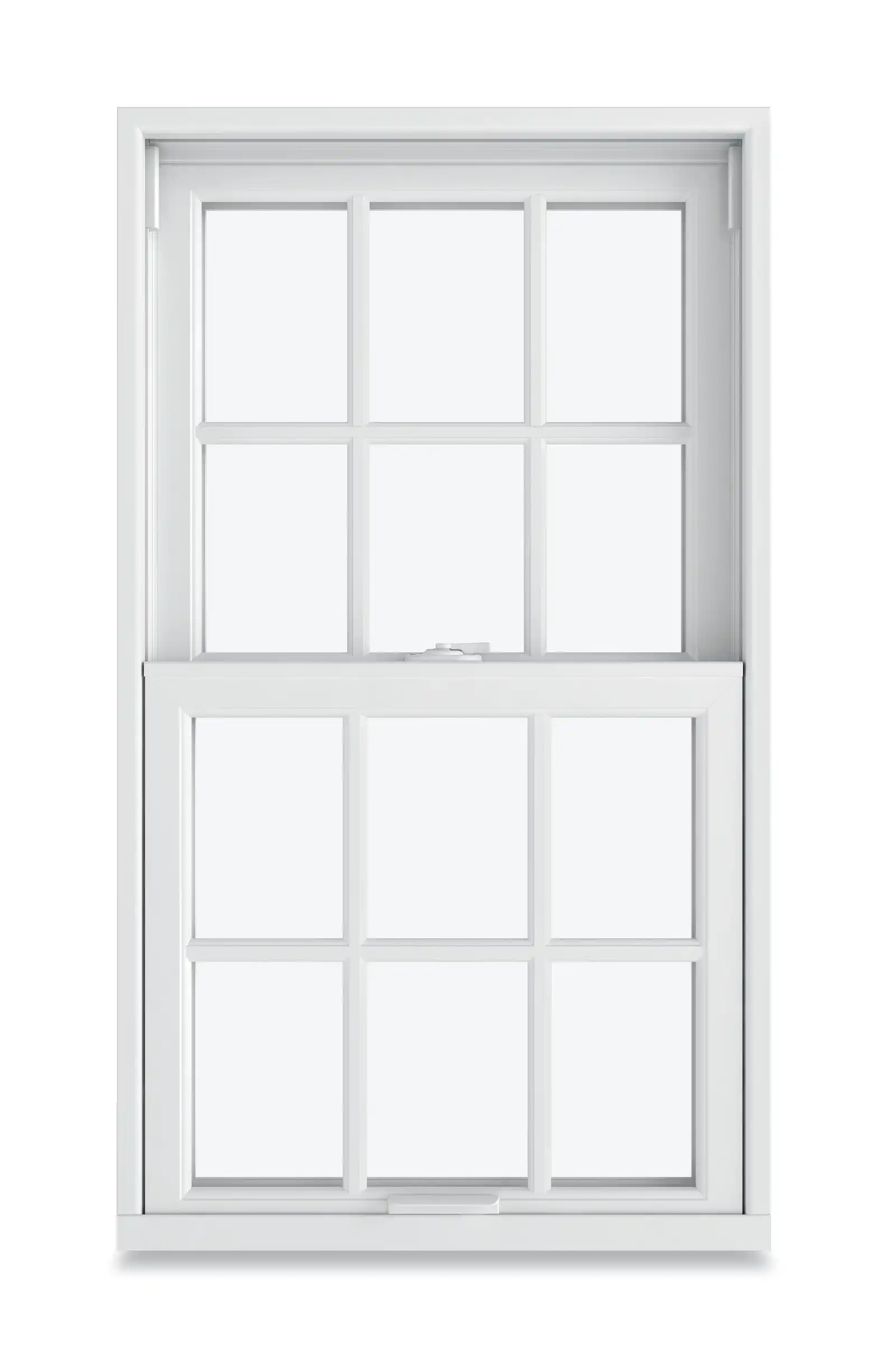 A white Marvin Replacement Double Hung window with a standard divided lite pattern.