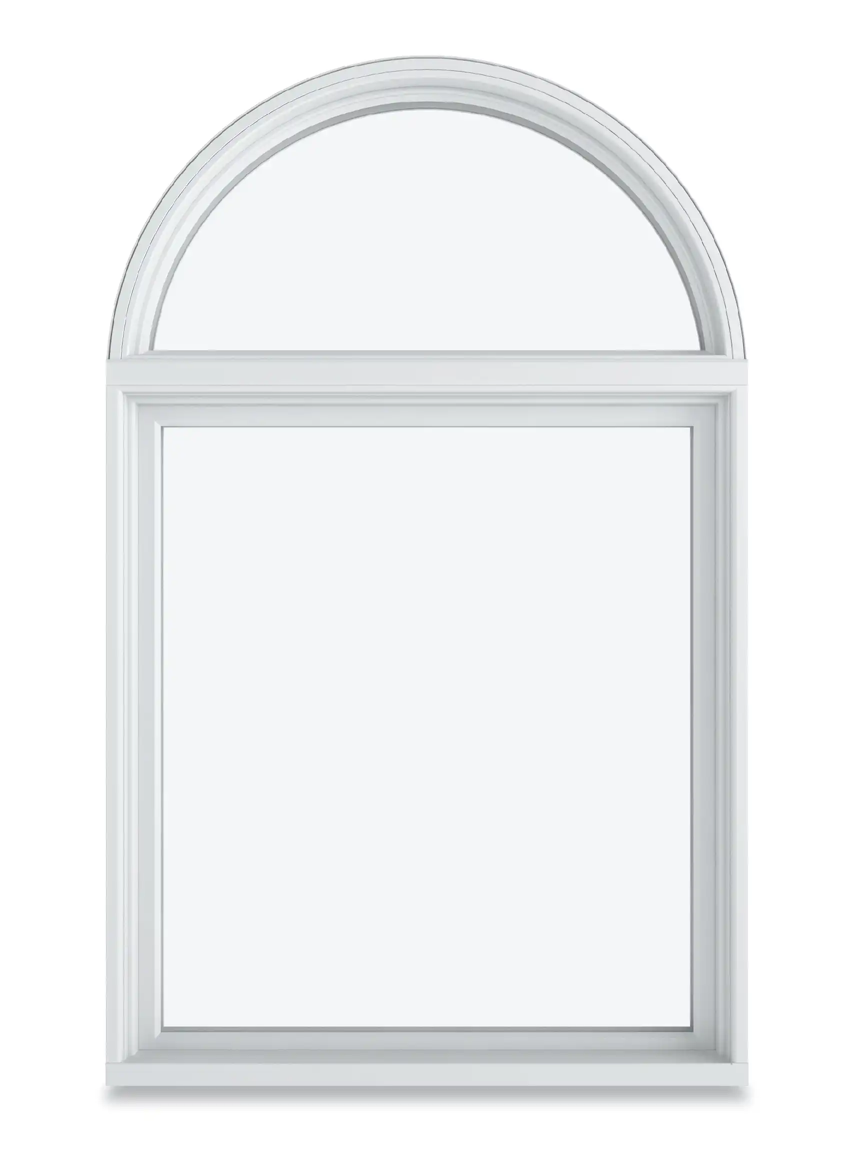 Image of a white Marvin Replacement Picture Window with a Half Round Window above it.