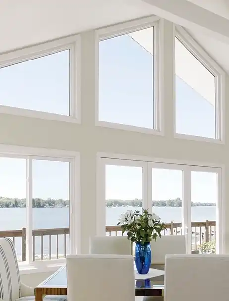 Marvin Replacement special shape windows overlooking a lake