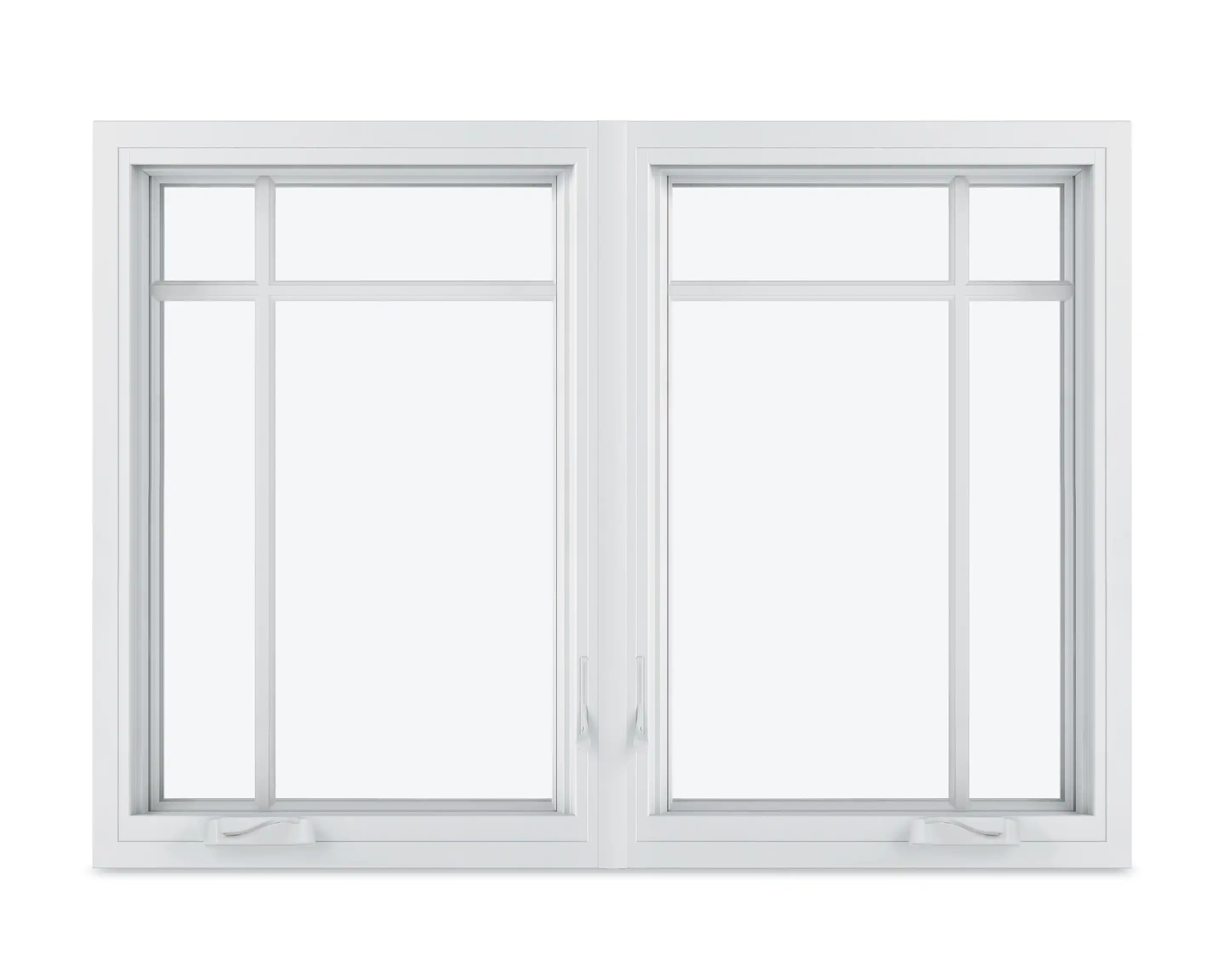 White Marvin Replacement two-wide Casement window with prairie style four lite style.