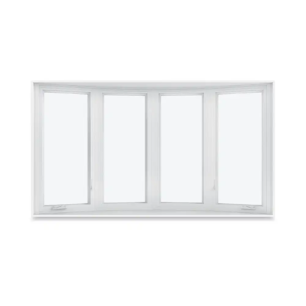 Interior view of a four-wide white casement bow window.