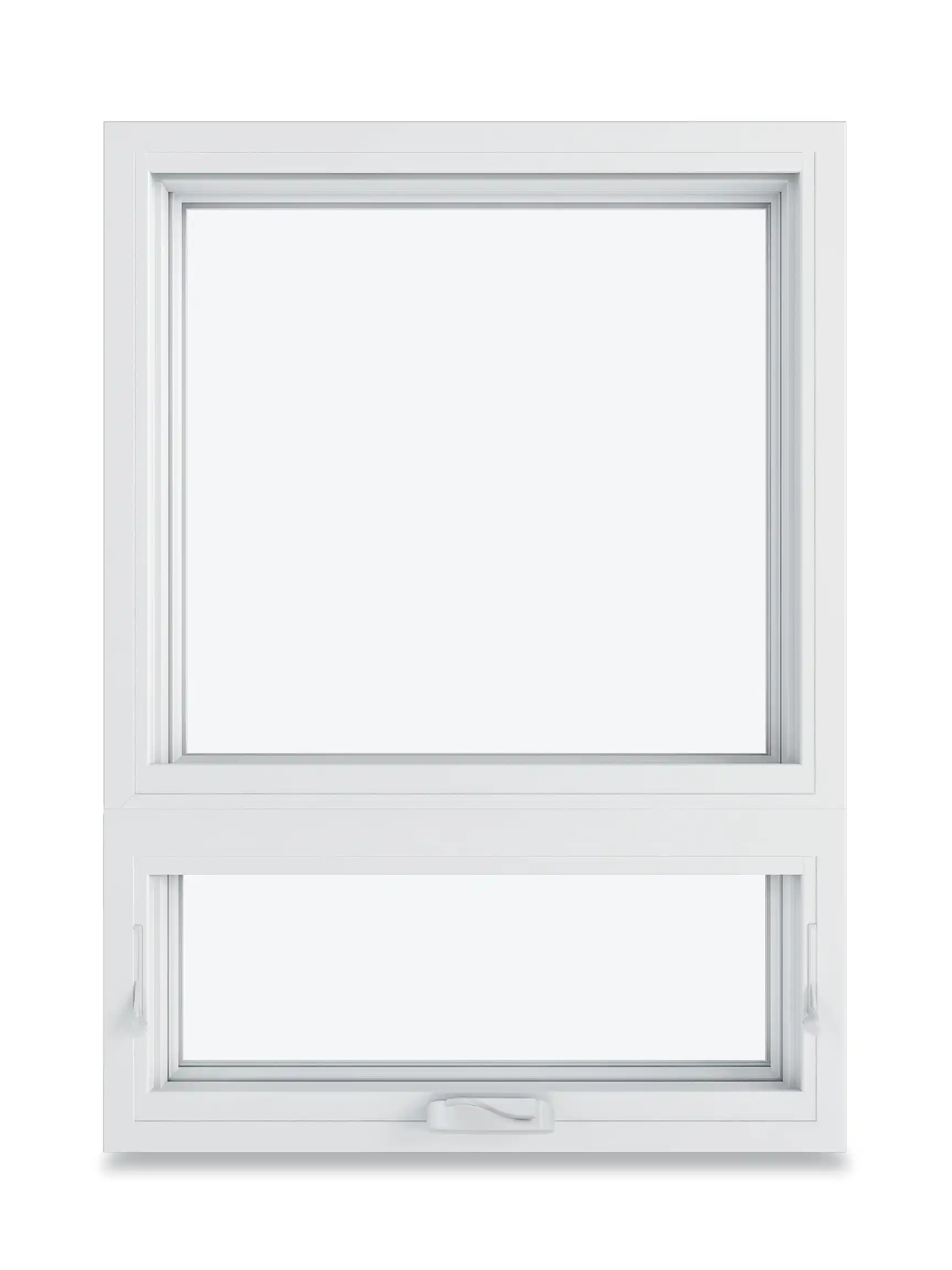 Image of a White Marvin Replacement Awning window below a Picture window.