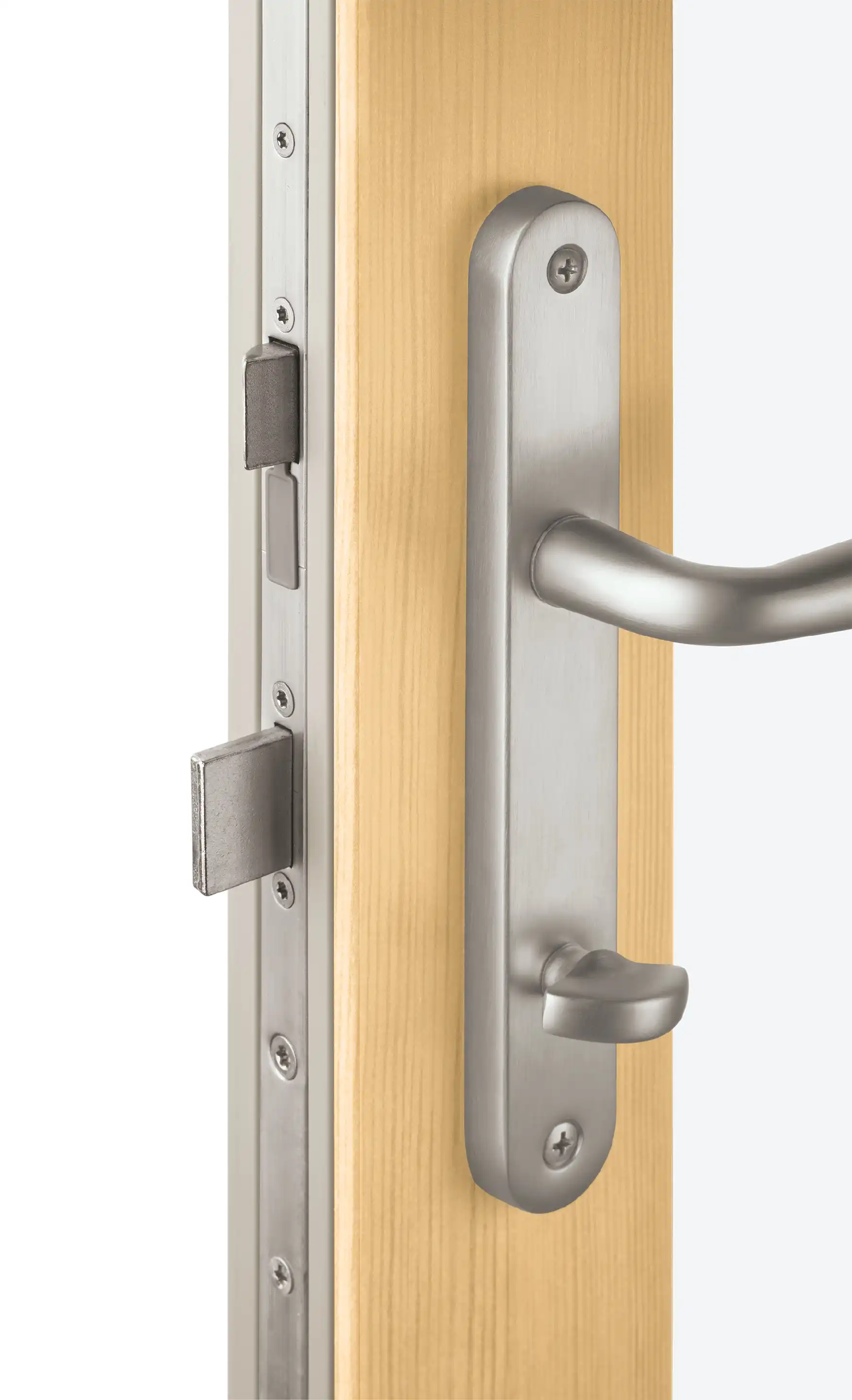 Close up of a Marvin Replacement patio door handle with a multi-point lock.
