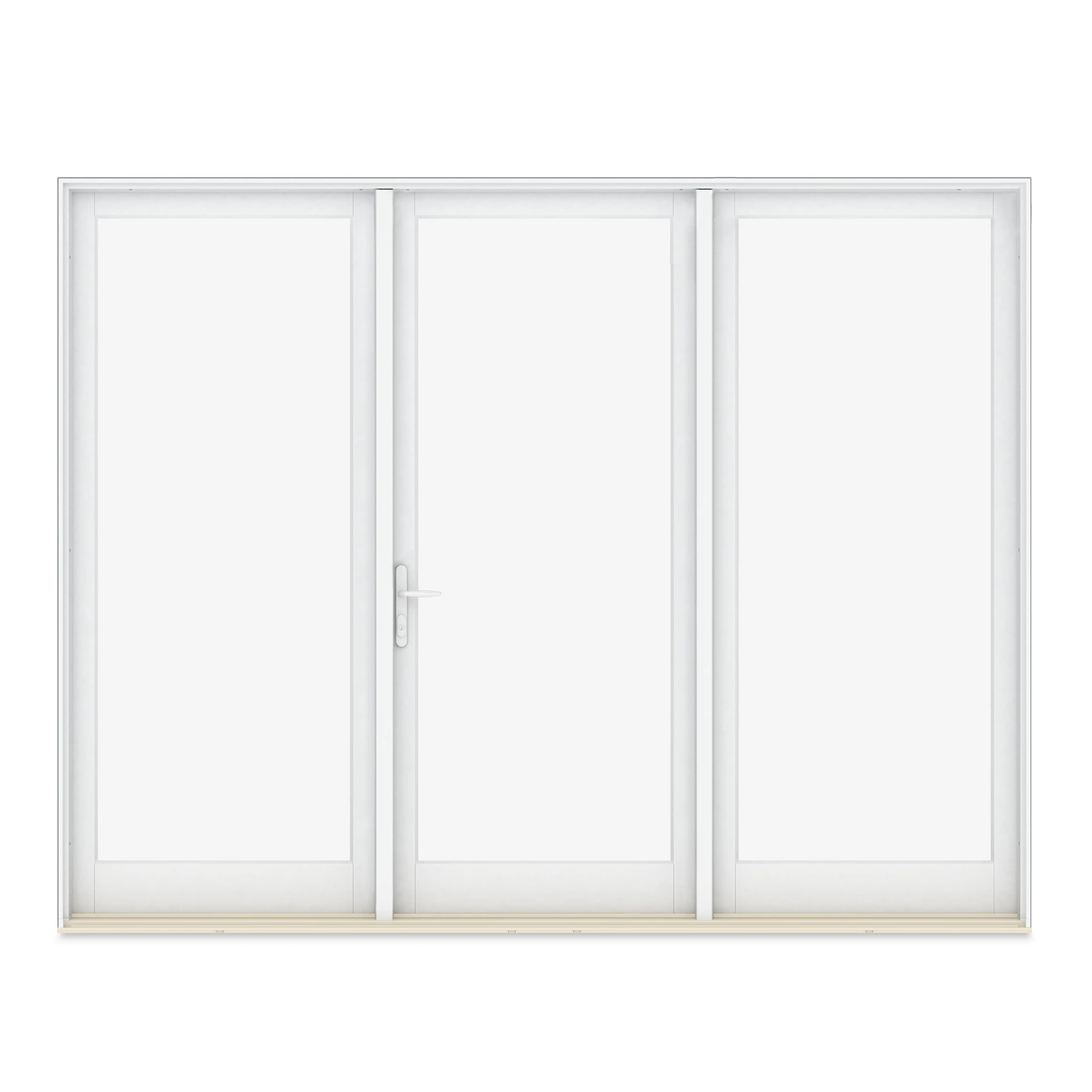A white three-panel Marvin Replacement Inswing French door with an operable middle unit.