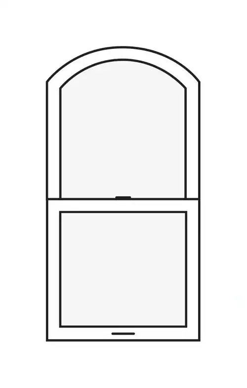 Line drawing of a Marvin Replacement Single Hung Round Top window in Eyebrow style.