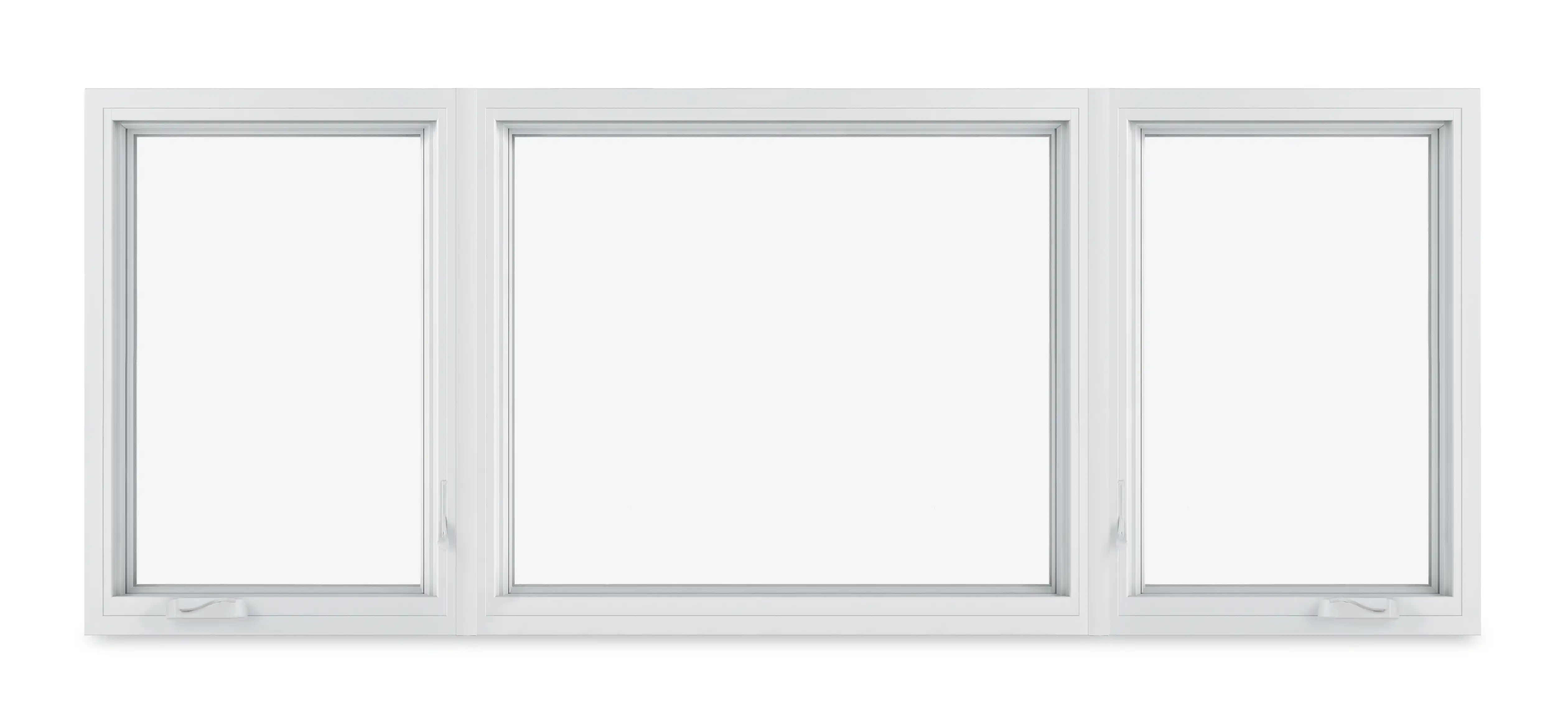 View of two white Marvin Replacement Casement windows with a Picture window in the middle.